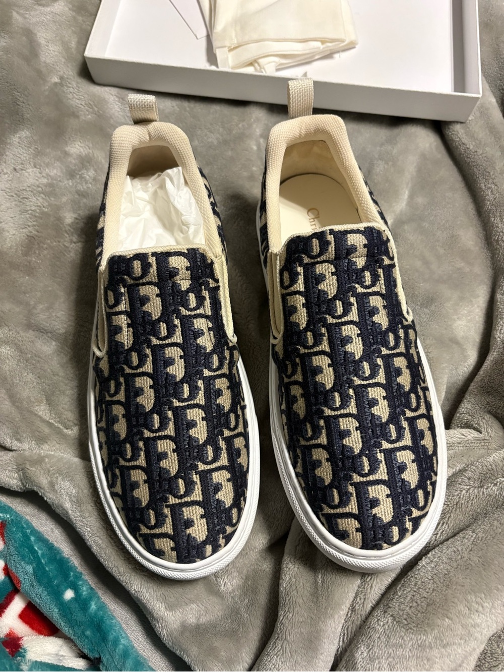 Dior Oblique Canvas Slip-On Sneakers in Navy and Cream